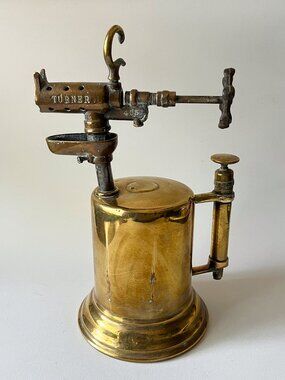 Vintage Turner No 405 Brass Blow Torch Gymnast Logo Handle Plumber Torch 1920s